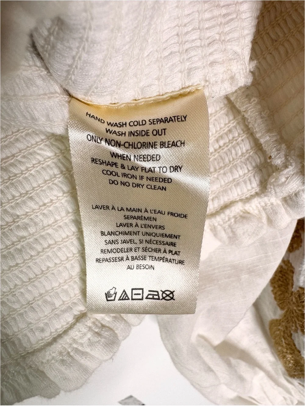 Anthropologie Cotton Embroidered Smocked Peasant Top Blouse Cream Brown Size XS